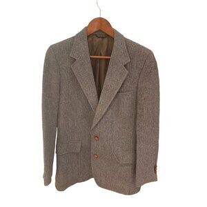 John Weitz Mens Herringbone Blazer Jacket Gray Wool Size 40R Tailored